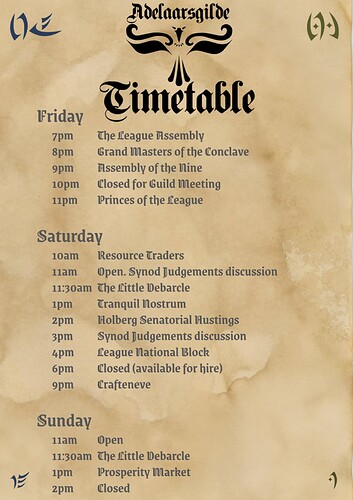 Adelaarsgilde Timetable E2